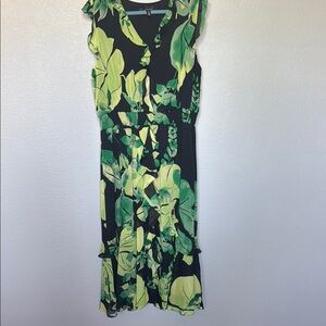 WHBM Floral Green and Black Dress - Size XL